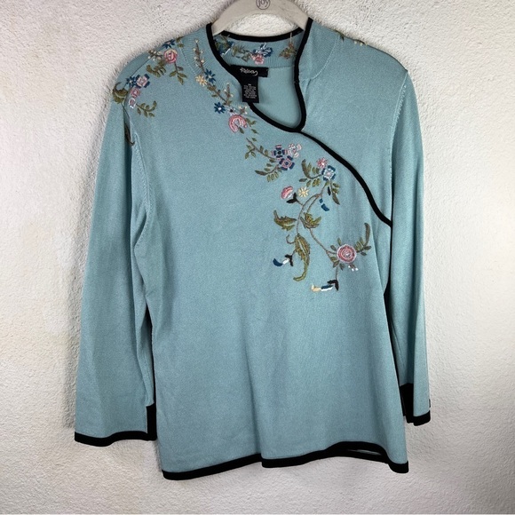 RALSEY ASIAN INSPIRED HAND EMBROIDERED TOP. Made in Hong Kong. Size Medium - Picture 1 of 6